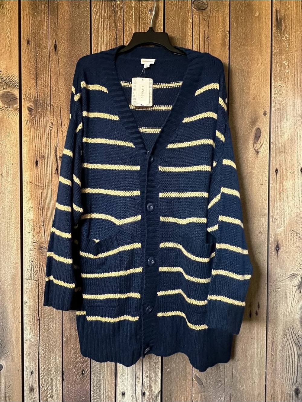 LuLaRoe Navy and Cream Striped Button-Front Cardigan